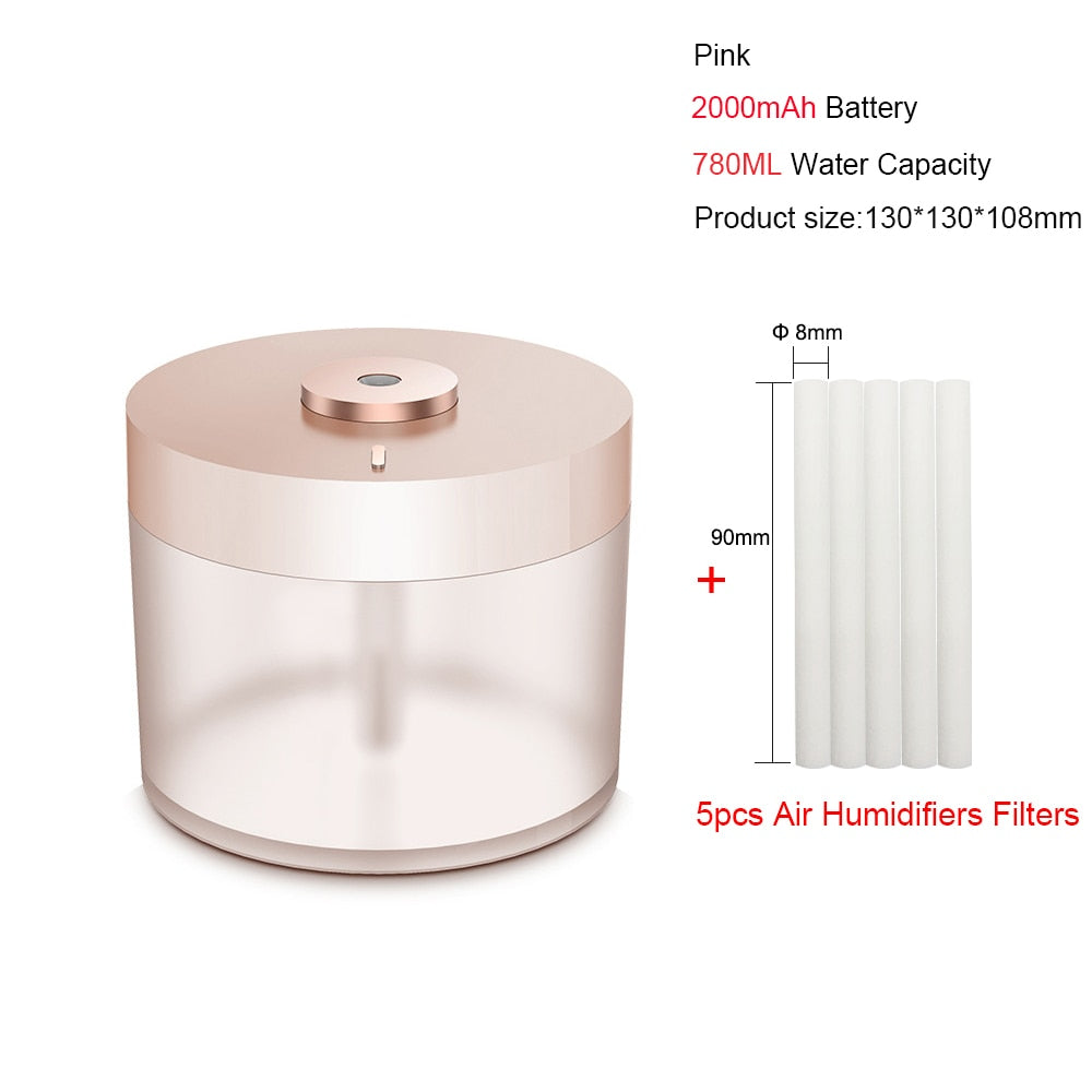 Portable Air Humidifier USB Rechargeable Cool Mist Maker Night Lamp For Home