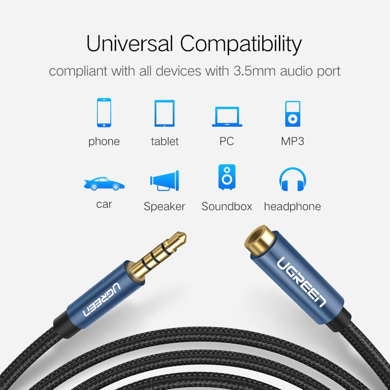 AUX Audio Male to Female Extension Cable with Stereo Microphone