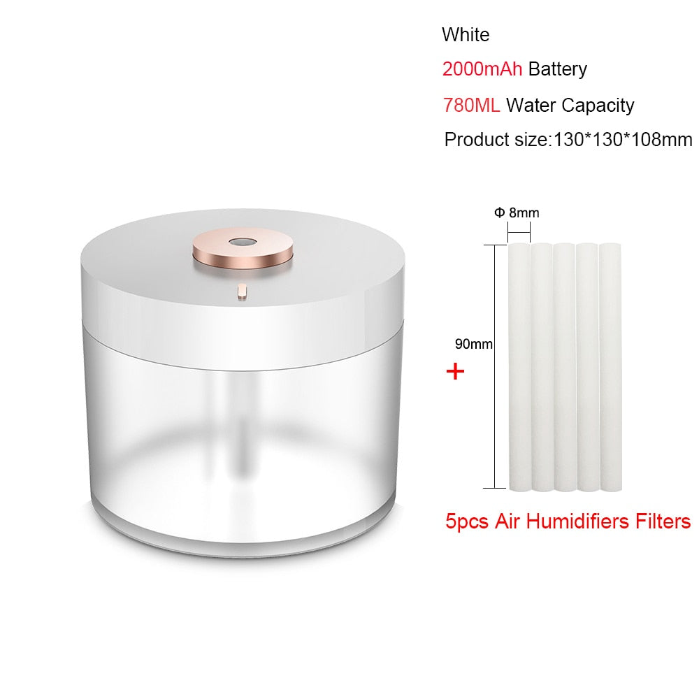 Portable Air Humidifier USB Rechargeable Cool Mist Maker Night Lamp For Home